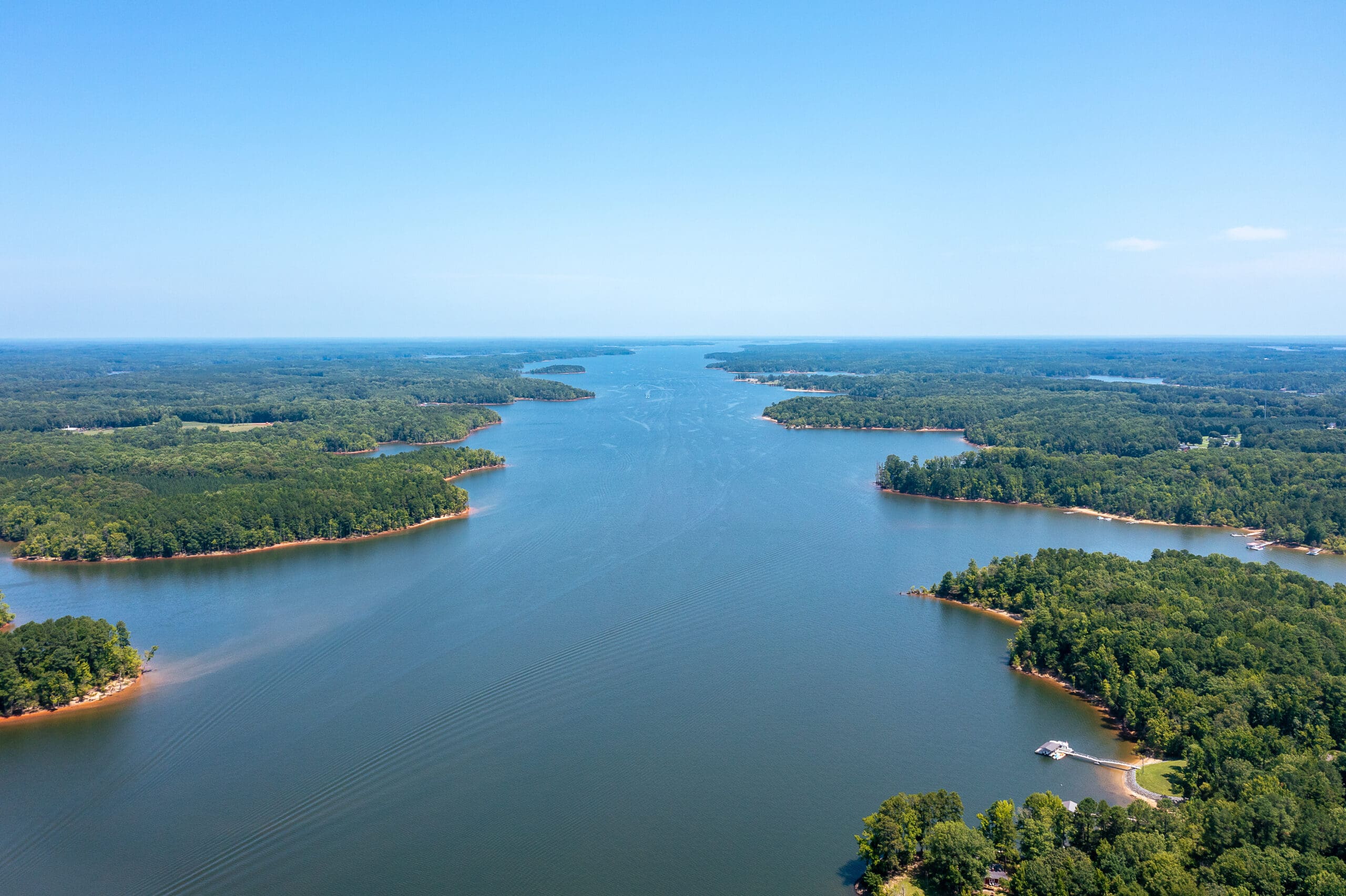 Aerial View of Kerr Lake in North Carolina on a sunny day in the summer